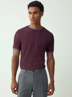 Next Rouge bordeaux - T-shirt Coupe classique à liserés 100% Coton Sale