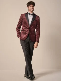 Next Rouge bordeaux imprimé géométrique - Slim Fit (Slim Fit) - Blazer en velours à motifs Outlet