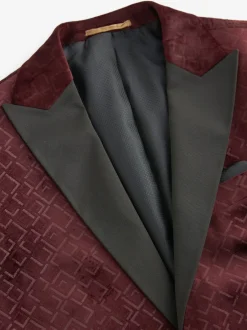 Next Rouge bordeaux imprimé géométrique - Slim Fit (Slim Fit) - Blazer en velours à motifs Outlet