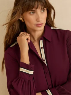 Love & Roses Rouge bordeaux métallisé - Chemise à manches longues boutonnée Clearance