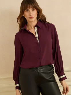 Love & Roses Rouge bordeaux métallisé - Chemise à manches longues boutonnée Clearance