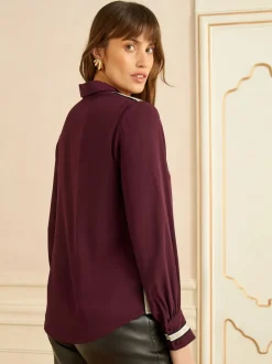 Love & Roses Rouge bordeaux métallisé - Chemise à manches longues boutonnée Clearance
