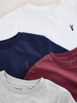 Next - T-shirt brodé Manches courtes Stag 4 Pack (3-16ans) Rouge bordeaux/blanc Best