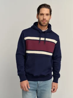 Next Rouge bordeaux/bleu marine/blanc écru - Sweat à capuche à enfiler - Sweat-shirt color block Sale