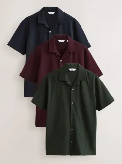 Next Rouge bordeaux/bleu marine/vert olive - Lot 3 chemises manches courtes en piqué Best
