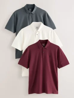 Next - Polo en jersey Manches courtes 3 Pack Rouge bordeaux/gris anthracite/crème écru Online