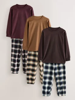 Next Rouge bordeaux/marron - Lot de 3 pyjamas tissés à carreaux (3-16ans) New
