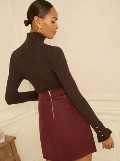 Love & Roses Rouge cerise - jupe courte en velours côtelé New