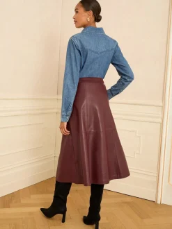 Love & Roses Rouge cerise - Jupes mi-long ajustées et flamboyantes en faux cuir Sale