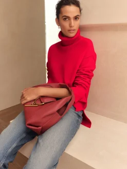 Next Rouge cerise - Pull 100% laine mérinos N. Premium à col roulé Outlet