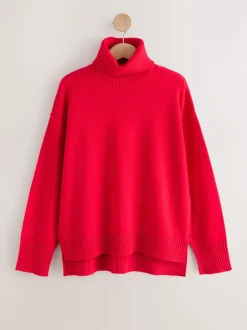 Next Rouge cerise - Pull 100% laine mérinos N. Premium à col roulé Outlet