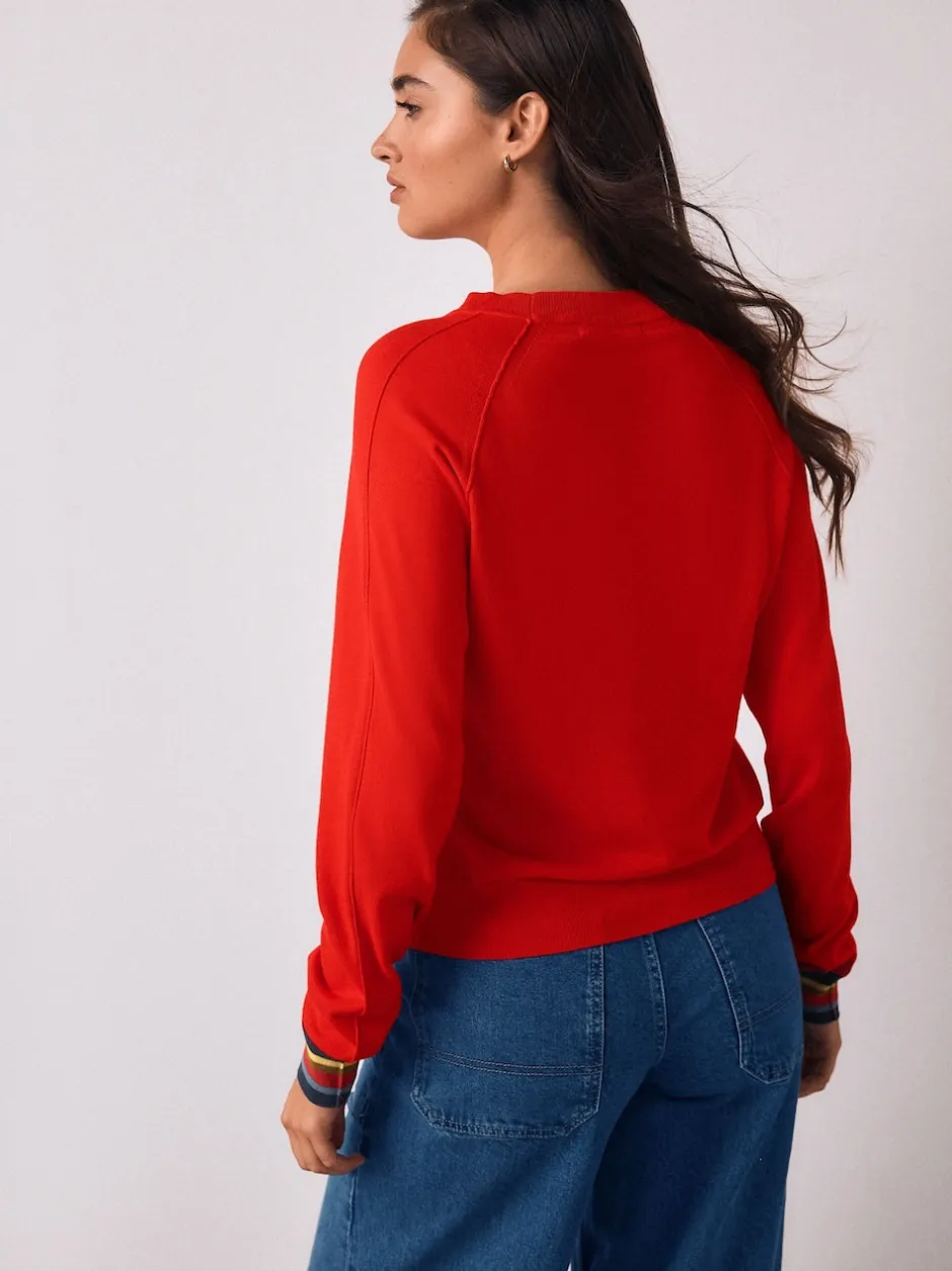 Next - Pull col rond riche en coton au toucher doux Rouge cerise Clearance