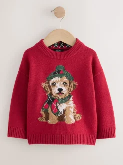 Next Rouge graphique chien - Pull de Noël familial assorti (3mois à7ans) Outlet