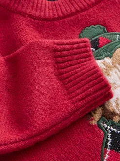 Next Rouge graphique chien - Pull de Noël familial assorti (3mois à7ans) Outlet