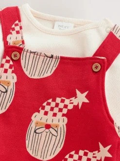 Next Rouge père Noël - Ensemble salopette de Noël imprimé sur l’ensemble pour bébé (0mois3ans) Outlet