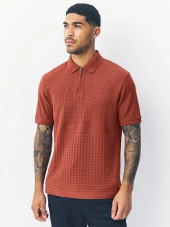Next - Ajustement régulier - Polo habillé en jacquard Rouge rouille Online