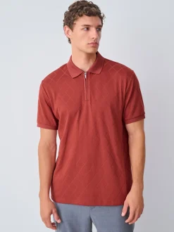 Next - Ajustement régulier - Polo habillé en jacquard Rouge rouille Sale