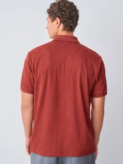 Next - Ajustement régulier - Polo habillé en jacquard Rouge rouille Sale