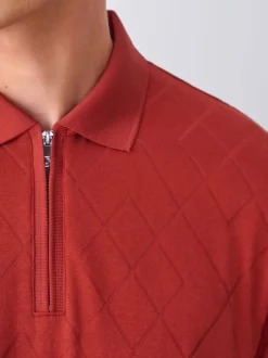 Next - Ajustement régulier - Polo habillé en jacquard Rouge rouille Sale