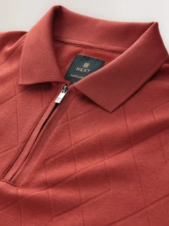 Next - Ajustement régulier - Polo habillé en jacquard Rouge rouille Sale