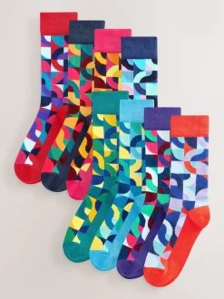 Next - Paquet de chaussettes à motifs 8 Rouge vif/Vert Geo Discount