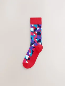 Next - Paquet de chaussettes à motifs 8 Rouge vif/Vert Geo Discount