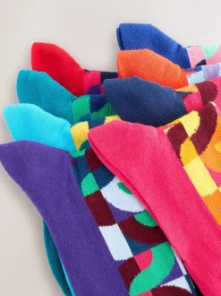 Next - Paquet de chaussettes à motifs 8 Rouge vif/Vert Geo Discount