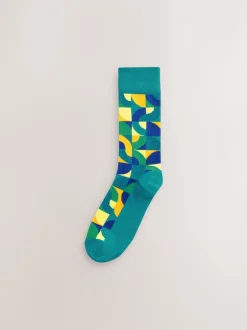 Next - Paquet de chaussettes à motifs 8 Rouge vif/Vert Geo Discount