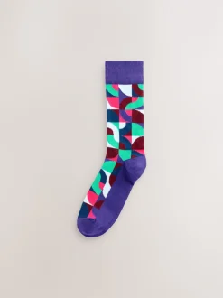 Next - Paquet de chaussettes à motifs 8 Rouge vif/Vert Geo Discount