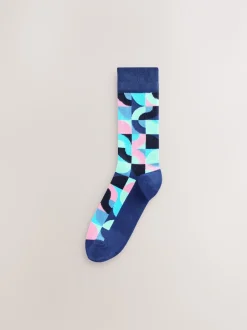 Next - Paquet de chaussettes à motifs 8 Rouge vif/Vert Geo Discount