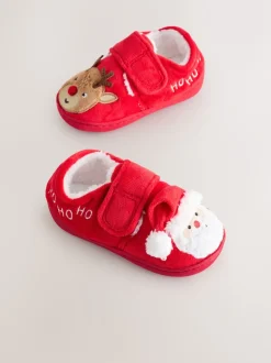 Next Rouge/Blanc Noël - Chaussons Cupsole doublés chauds New