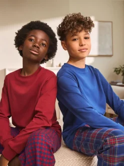 Next - Lot de 2 pyjamas en tissu à carreaux à manches longues (3-16ans) Rouge/Bleu Outlet
