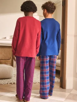 Next - Lot de 2 pyjamas en tissu à carreaux à manches longues (3-16ans) Rouge/Bleu Outlet