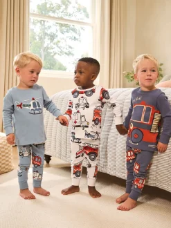 Next - Lot de 3 pyjamas Snuggle courts (9mois-10ans) Rouge/bleu motif véhicule d'urgence
