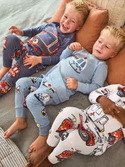 Next - Lot de 3 pyjamas Snuggle courts (9mois-10ans) Rouge/bleu motif véhicule d'urgence