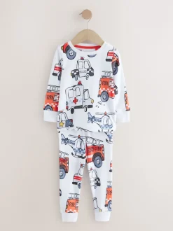 Next - Lot de 3 pyjamas Snuggle courts (9mois-10ans) Rouge/bleu motif véhicule d'urgence