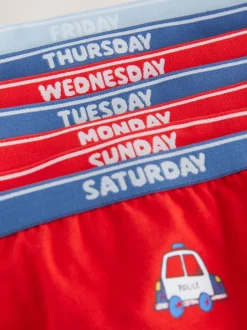 Next Rouge/bleu motif véhicules d'urgence - Lot de 7 slips en coton (1.5-10ans) New