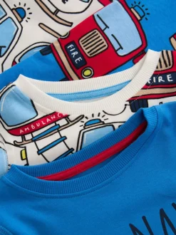 Next - Lot de 3 pyjamas Snuggle courts (9mois-10ans) Rouge/bleu motif véhicules d'urgence