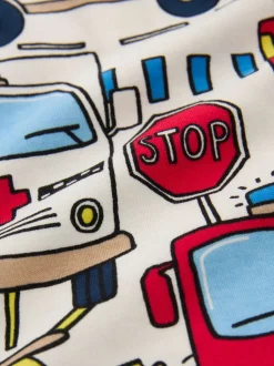 Next - Lot de 3 pyjamas Snuggle courts (9mois-10ans) Rouge/bleu motif véhicules d'urgence