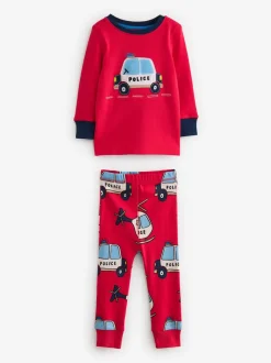Next - Lot de 3 pyjamas Snuggle courts (9mois-10ans) Rouge/bleu motif véhicules d'urgence