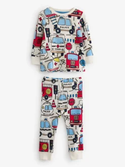 Next - Lot de 3 pyjamas Snuggle courts (9mois-10ans) Rouge/bleu motif véhicules d'urgence