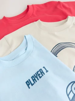 Next - T-shirts à manches courtes à imprimé graphique coupe standard Lot de 3 (3à16ans) Rouge/bleu/ciment Sale