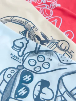 Next - T-shirts à manches courtes à imprimé graphique coupe standard Lot de 3 (3à16ans) Rouge/bleu/ciment Sale