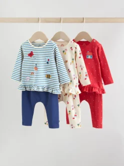 Next - Ensemble haut à manches longues et leggings 6 pièces (0mois-3ans) Rouge/Bleu/Crème Clearance