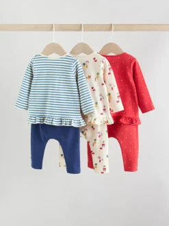 Next - Ensemble haut à manches longues et leggings 6 pièces (0mois-3ans) Rouge/Bleu/Crème Clearance