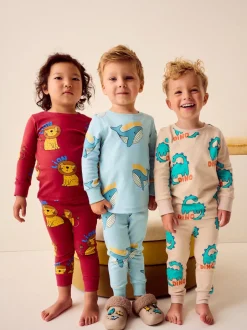Next - Lot de 3 pyjamas Snuggle (9mois-10ans) Rouge/Bleu/Neutre Animal