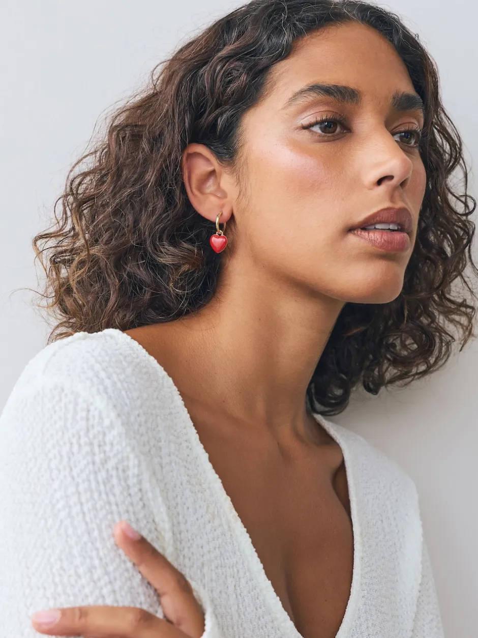 Next Rouge/doré - Créoles à motif cœur Clearance