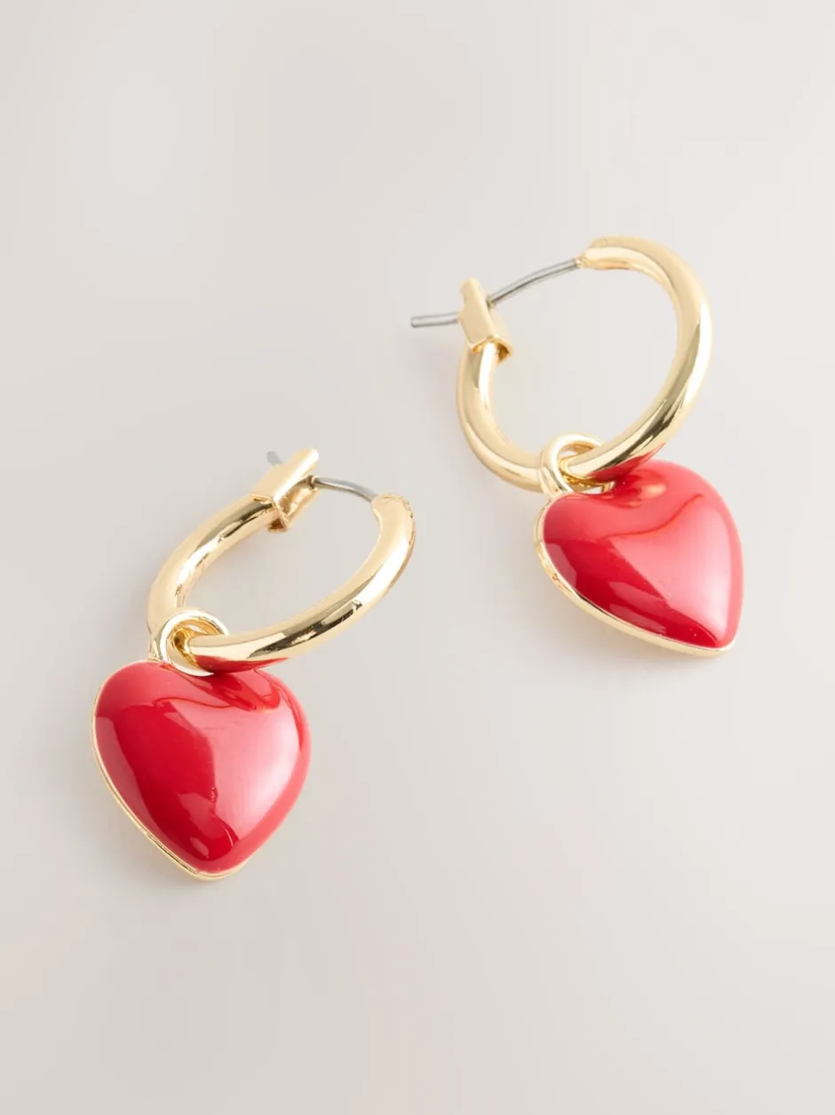 Next Rouge/doré - Créoles à motif cœur Clearance