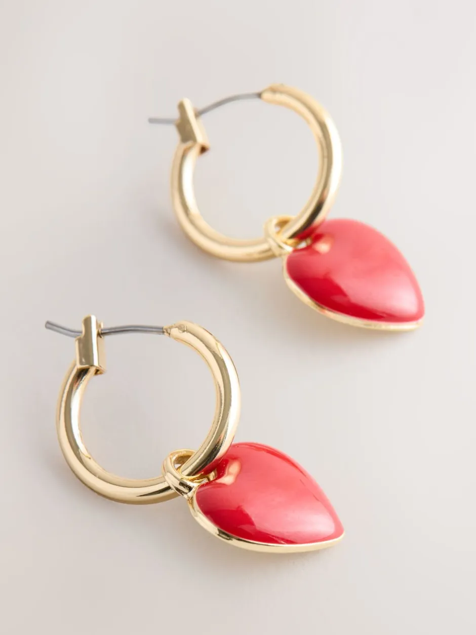 Next Rouge/doré - Créoles à motif cœur Clearance