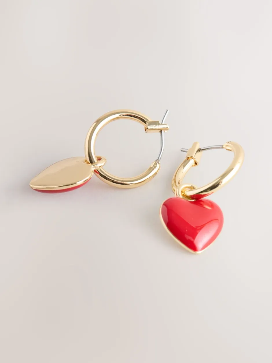 Next Rouge/doré - Créoles à motif cœur Clearance